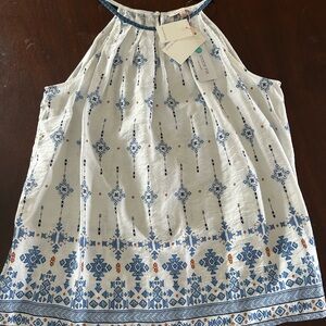 Skies Are Blue White and Blue Patterned Blouse